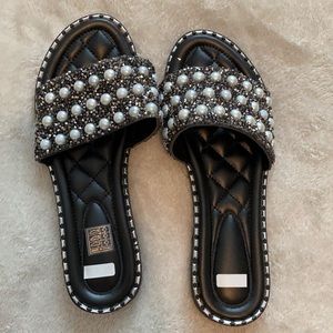 Pearl and rhinestone slide sandals!